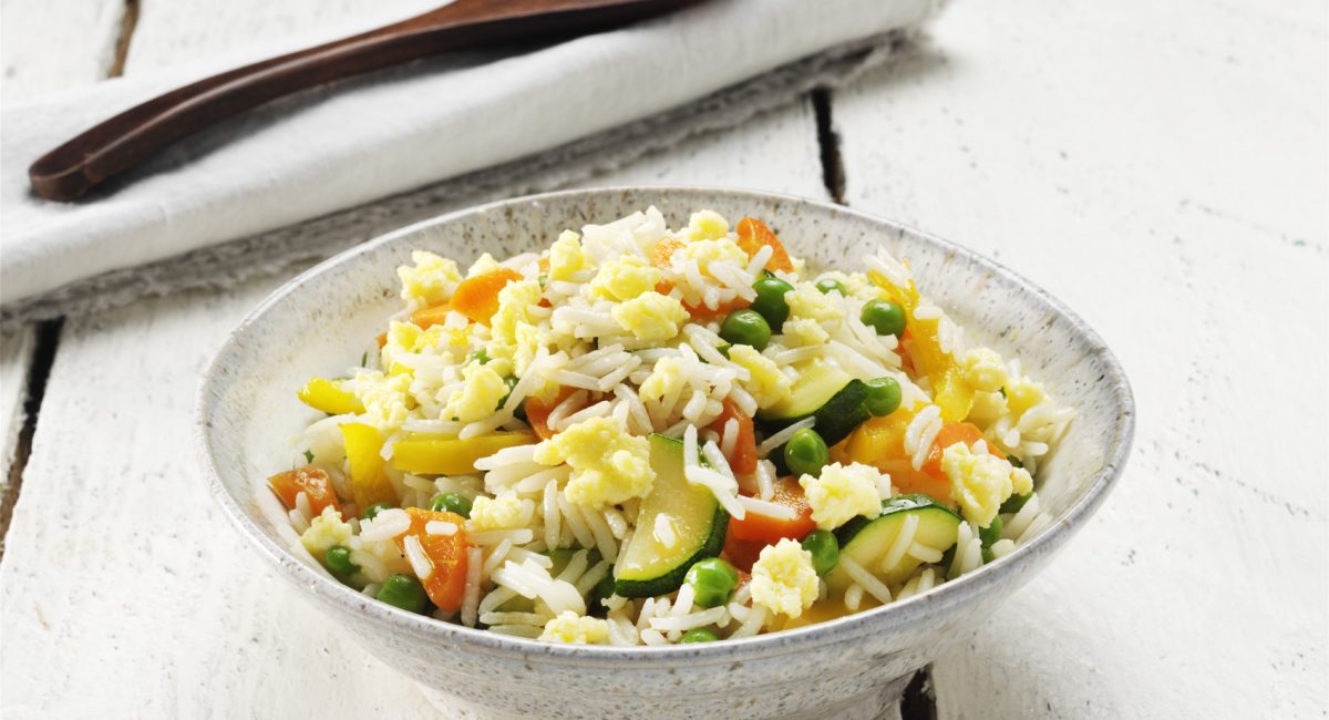 Riso Basmati con uova strapazzate e verdure