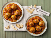Polpette di lenticchie, cous cous di farro integrale, con sugo di pomodoro ai funghi porcini