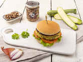 Burger con zucchine, fagioli dell'occhio e riso carnaroli