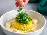 Tortino di riso Basmati allo zafferano e aneto con crema di sedano rapa