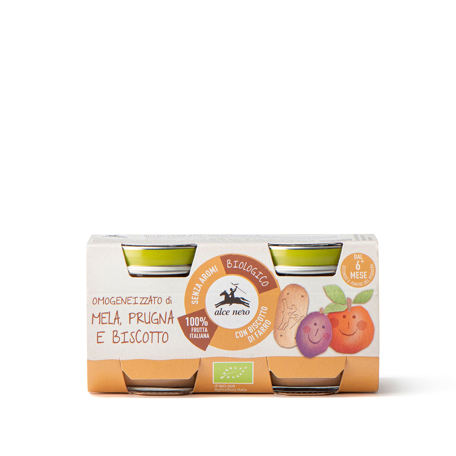 Omogeneizzato di mela, prugna e biscotto biologico - 2 vasetti 160g - Alce Nero